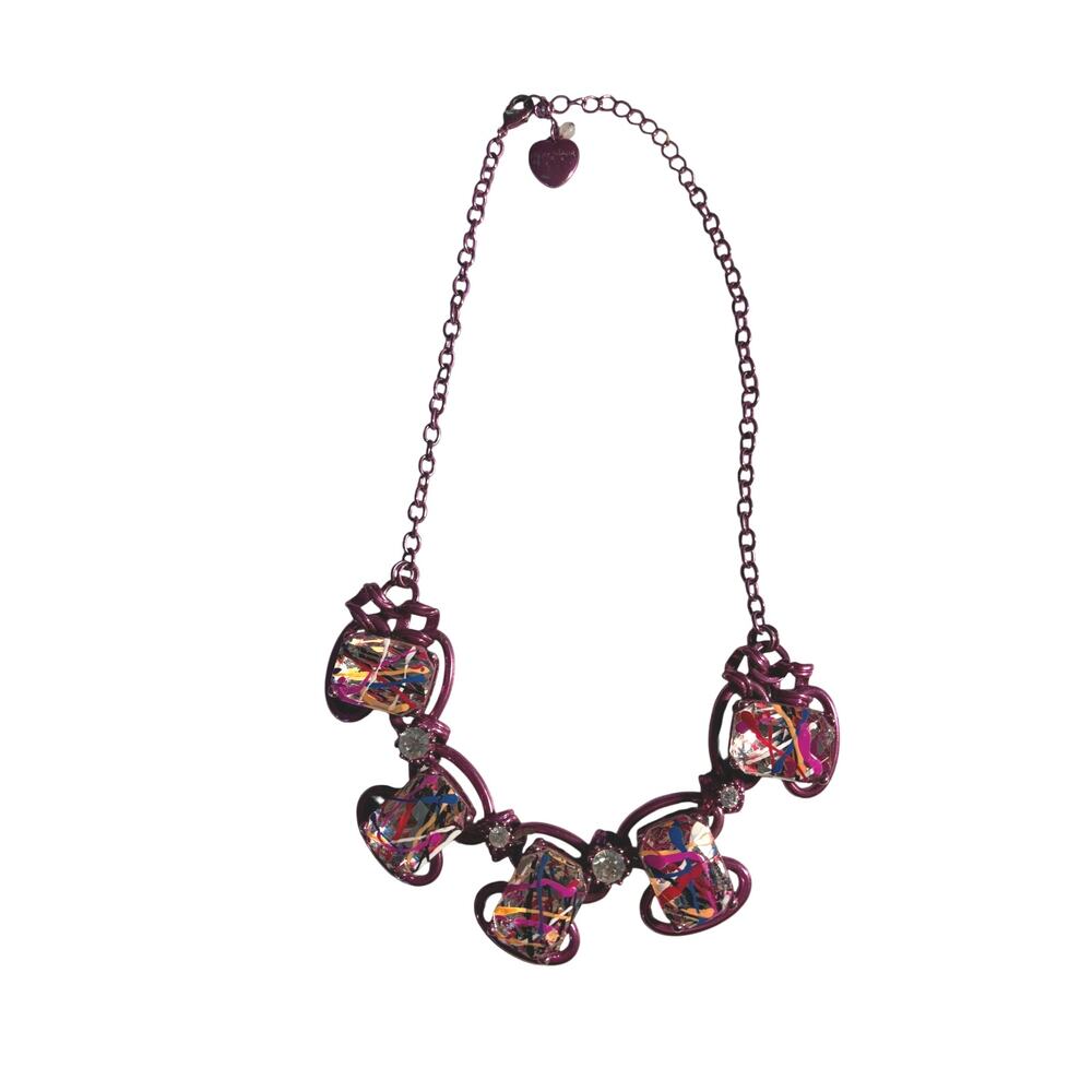 Betsey Johnson Harlem Shuffle Graffiti Crystal Necklace Pink Statement Rare